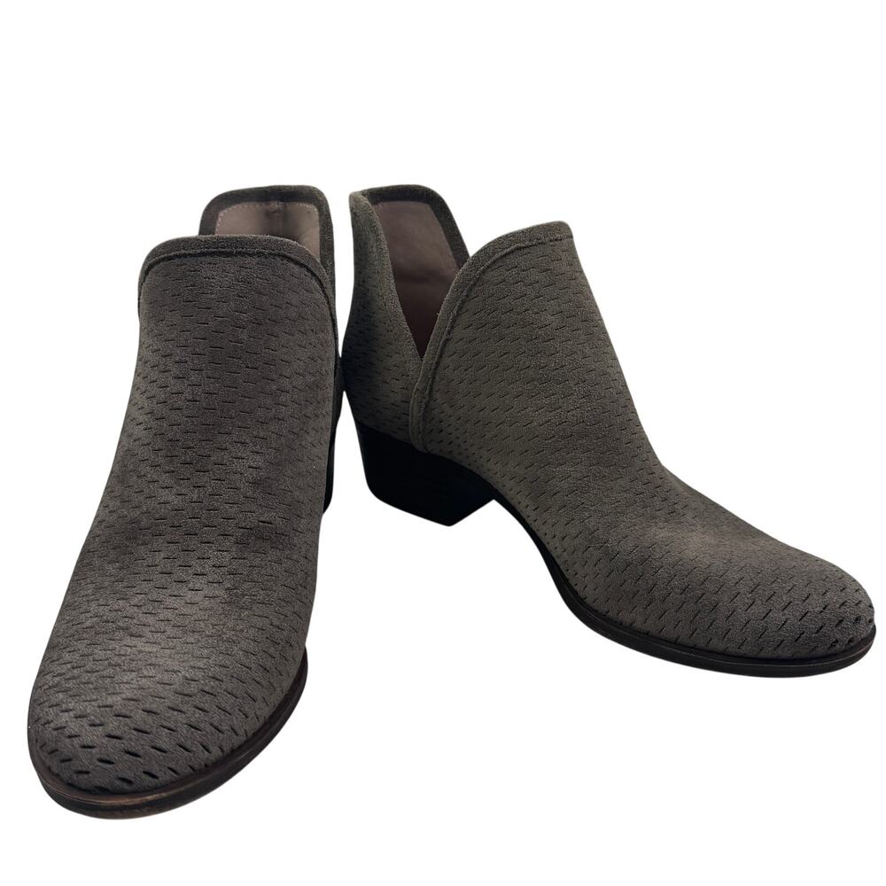 Lucky Brand Baley Suede Perforated Cut Out Sides Block Heel Booties Women's 8.5 - Picture 1 of 9